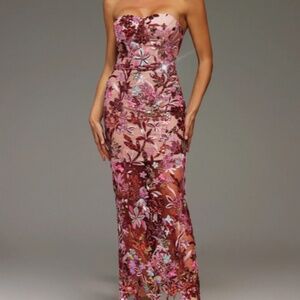 NWT - Bella Barnett Lilya Off-the-Shoulder Embroidery Sequin Maxi Dress